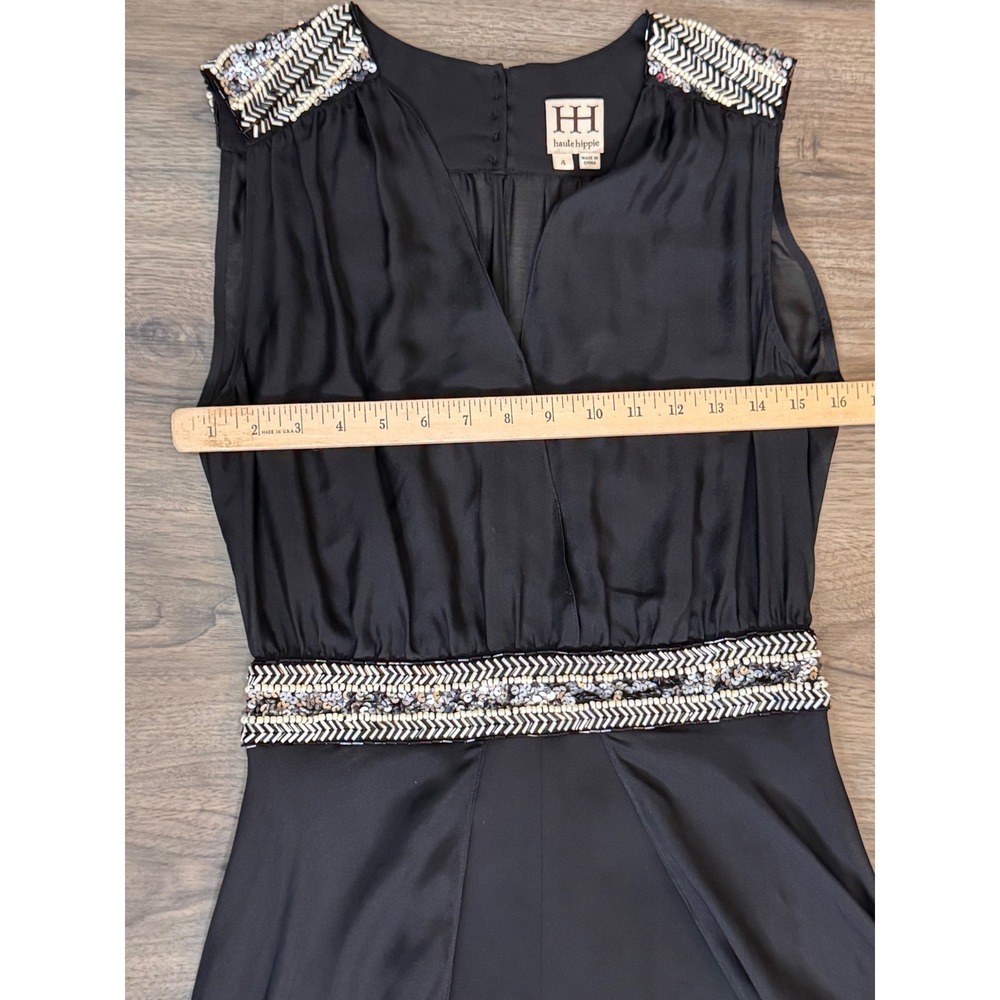 Haute Hippie Jumpsuit 4 Black Silk Beaded Wide Leg Boho Luxe Y2K Formal Glam - Picture 3 of 14